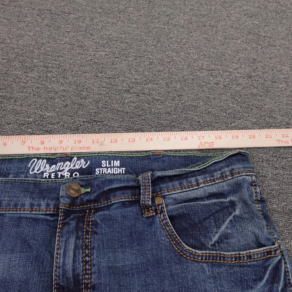 Wrangler Retro Slim Straight Jeans Mens 38x26 Blue Medium Wash Stretch Denim